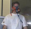 Volunteer wearing a face mask